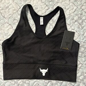 New Under Armour Women’s Project Rock Heat Gear Compression Black Sports Bra L